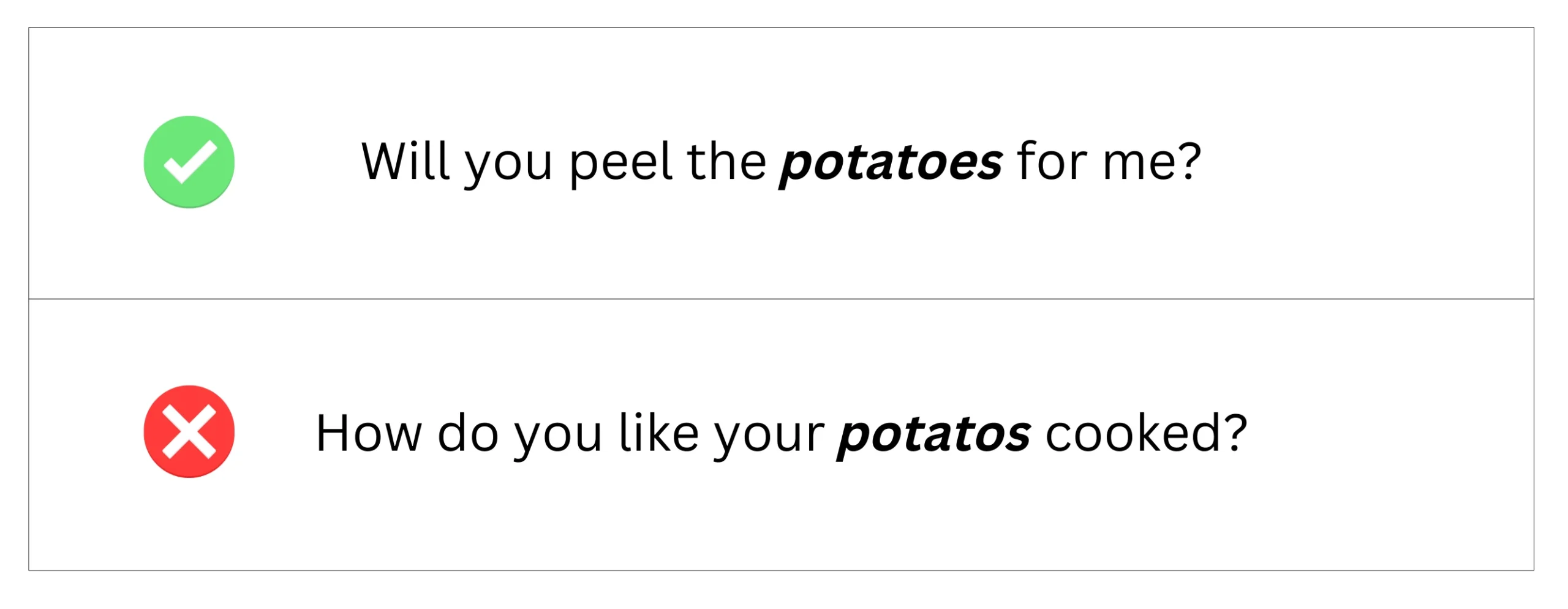 Potatoes (plural) in sentences.